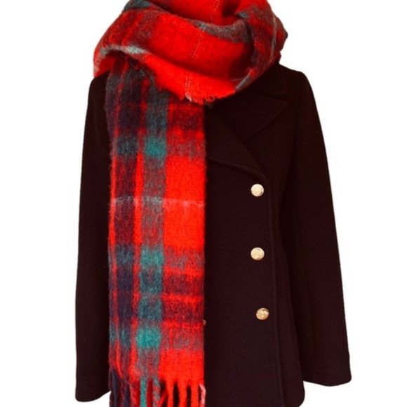 J. Crew Red Plaid Oversized Blanket Scarf 19 x 81 NEW wool - Picture 1 of 8